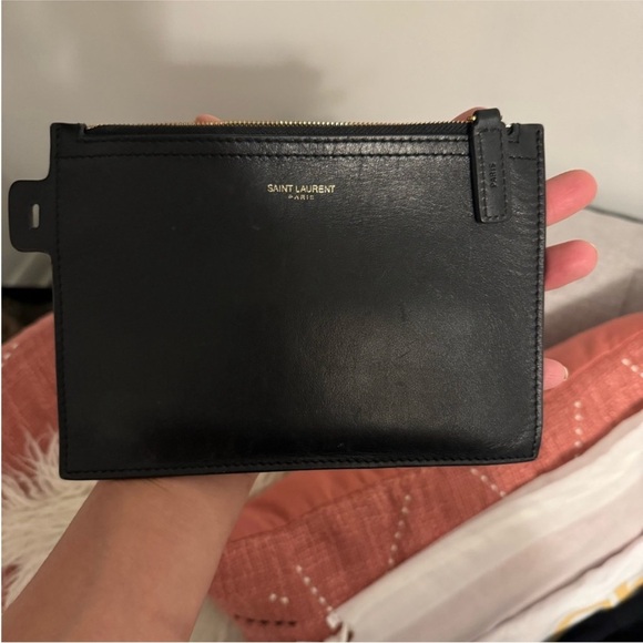 Saint Laurent Classic Black Leather Pouch - Picture 1 of 8